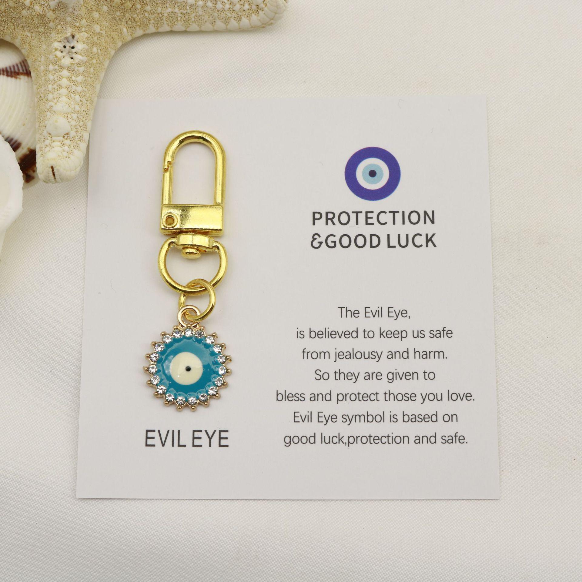 Blue Evil Eye Good Luck Keychain with English Good Luck Card