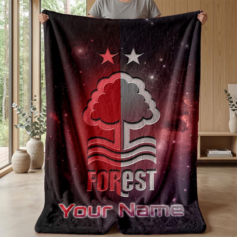 Coperta in Flanella Nottingham Forest FC con Testo Nome Personalizzato Logo Calcio Coperta in Pile Personalizzata Regalo Speciale per Divano Camera da Letto Casa
