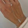 Rhinestone Multilayer Zircon Connected Finger Ring Bracelets For Women Handmade Thin Link Chain Bracelet Party Jewelry Gift
