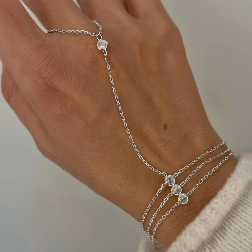 

Rhinestone Multilayer Zircon Connected Finger Ring Bracelets for Women Handmade Thin Link Chain Bracelet Party Zircon Gift