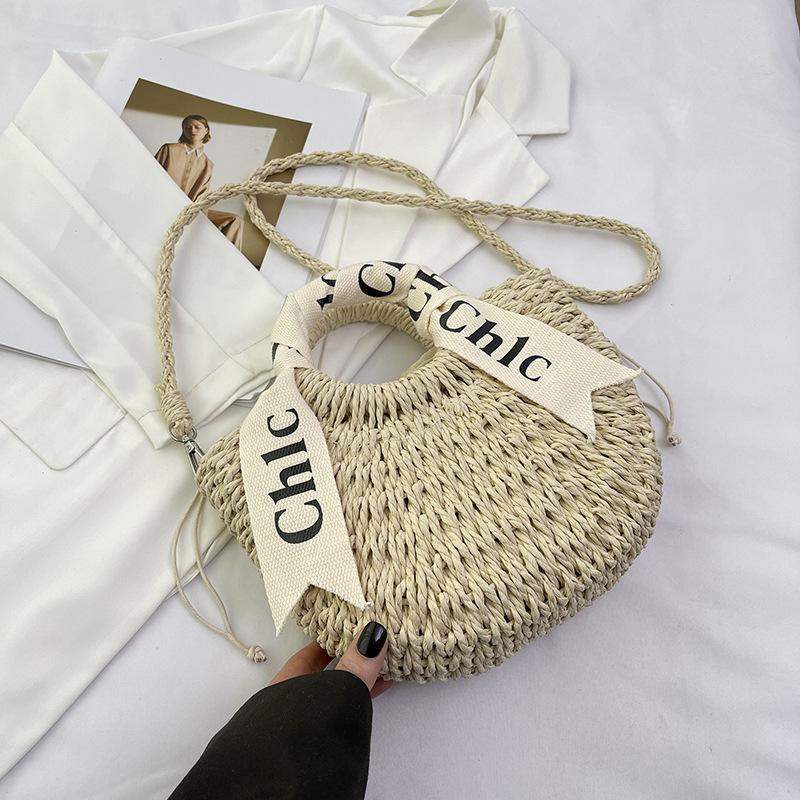 Summer New Fashion Beach Vegetable Basket Straw Woven Bag Portable Shoulder Oblique Span Women's Bag
