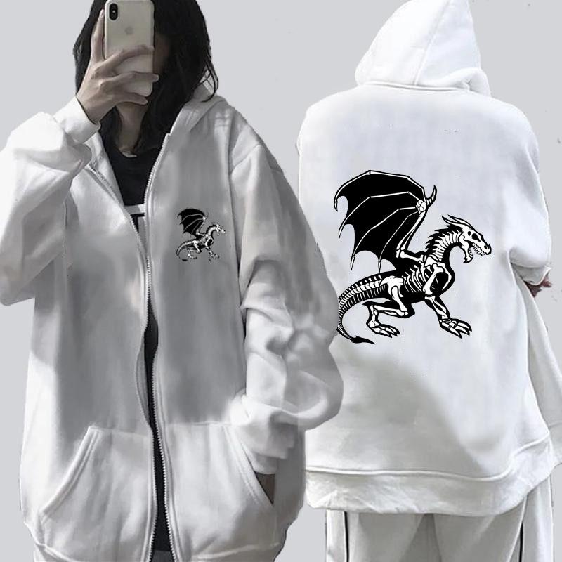 2022 cross-border women's zipper sweater angel wings printed hoodie European and American street tide casual hoodie