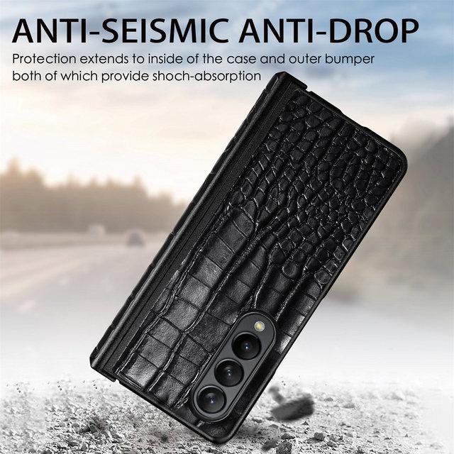 

Для Samsung Galaxy Z Fold4 5g Противоскользящий чехол для телефона из крокодиловой кожи для Samsung Z Fold4 Fold3 Fold 3 Zfold4 Защитный чехол for Samsung Z Fold 4 чёрный