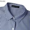 ZANZEA Women Casual Turn Down Collar Long Sleeve Loose Stripe Shirt Dress