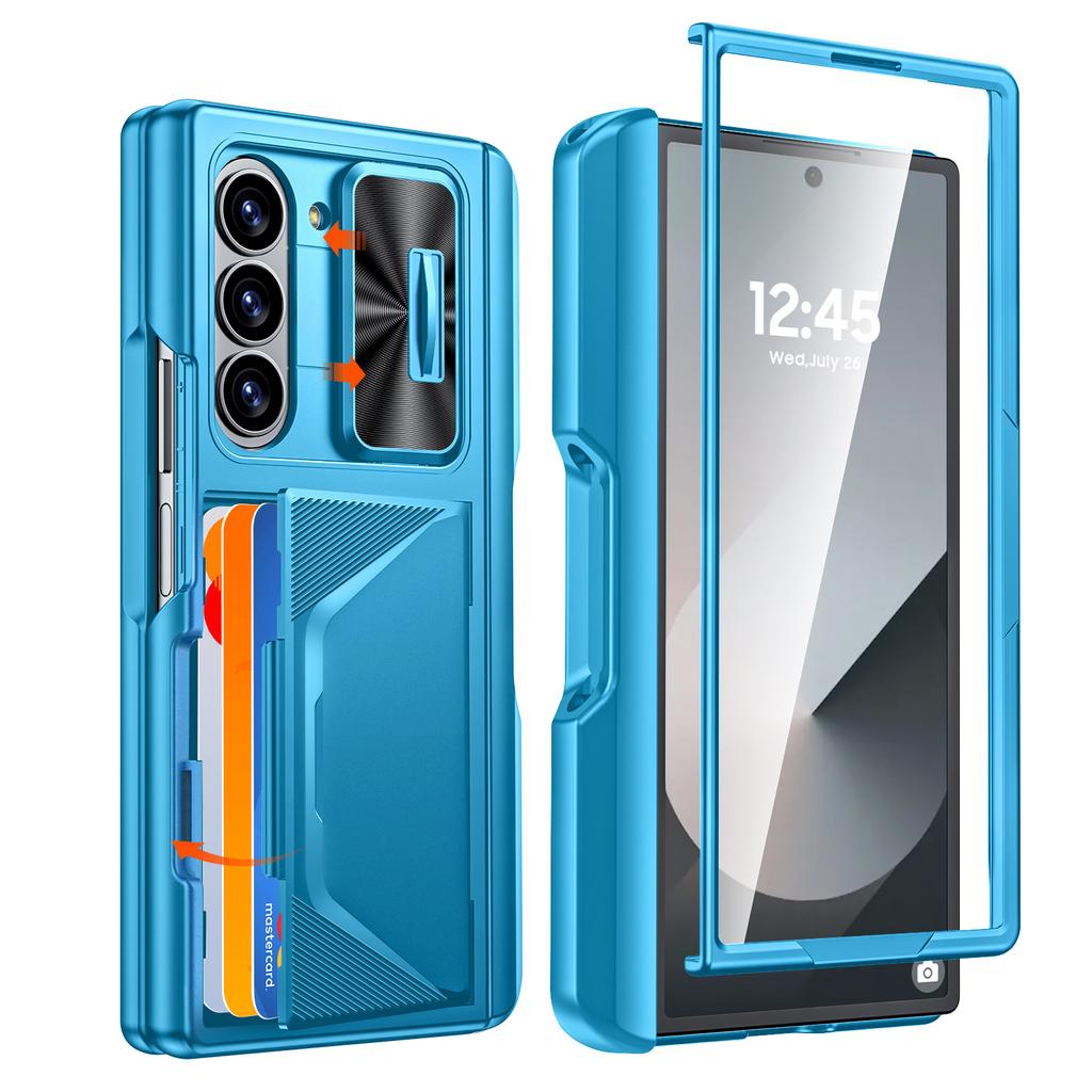 For Samsung Galaxy Z Fold 6,Back Card Pack,Integrated Pen Slot,Full Coverage 9H Protective Film,Shockproof Phone Case-Black