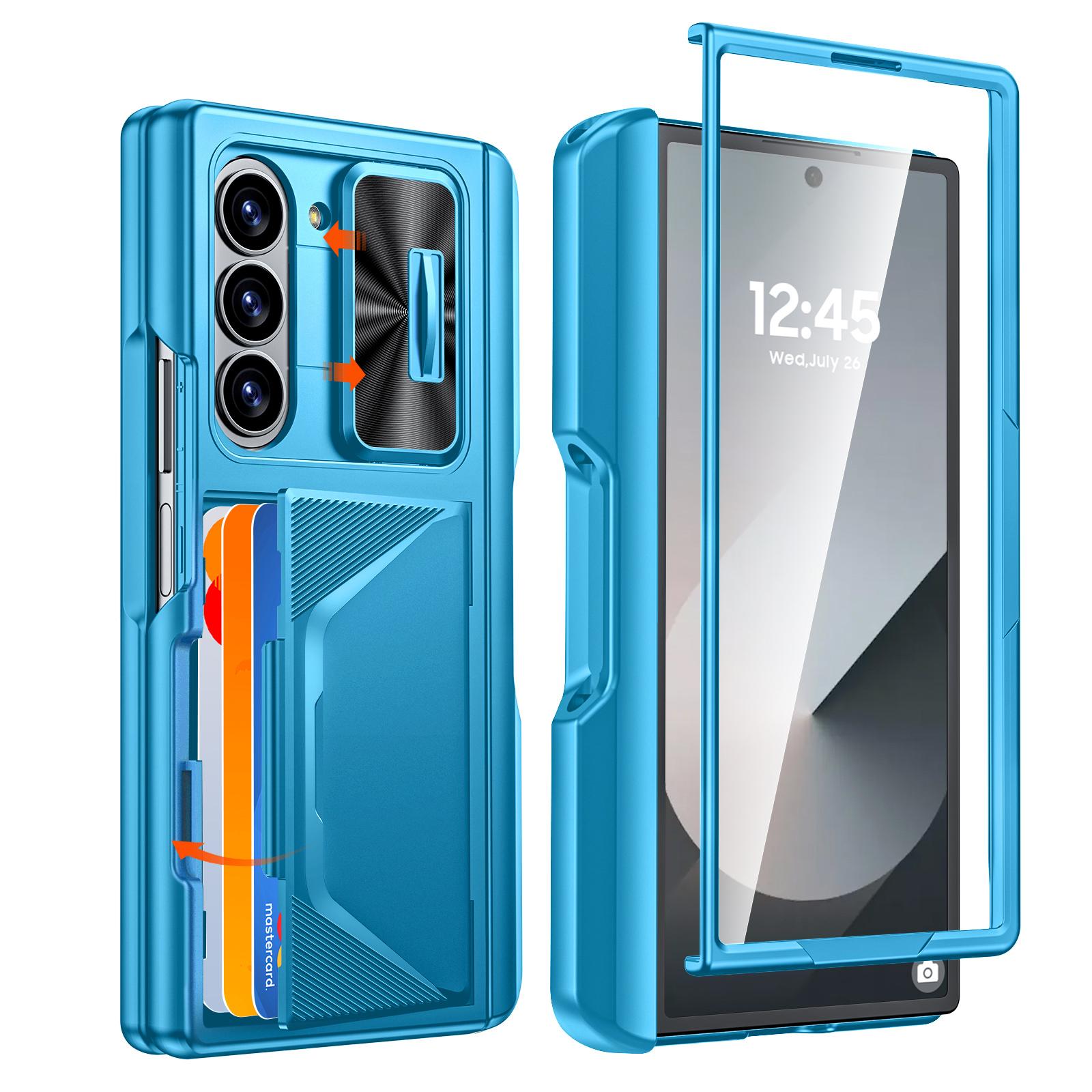 

For Samsung Galaxy Z Fold 6,Back Card Pack,Integrated Pen Slot,Full Coverage 9H Protective Film,Shockproof Phone Case-Purple світло-синій колір