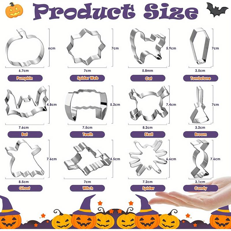 12Pcs Halloween Cookie Cutters Stainless Steel Biscuit Cutter Shape Set Cookie Cutter Mold Halloween Cookie Cutter Stamp 2026