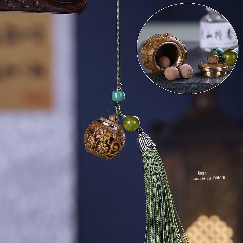 Pear Blossom Carved Gourd Pendant: Wood Ornament & Diffuser Keychain