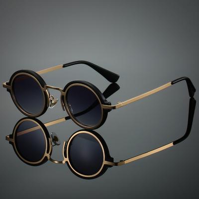 New Vintage Rock Punk Sunglasses Small Round Glasses for Men Women UV400 Black Lens Outdoor Travel Driving Eyewear