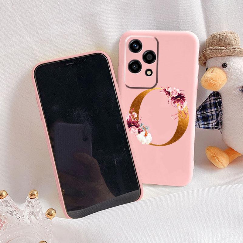 Gold Letter Case For Honor 200 Pro Lite Smart Black Shell Soft Cover For Honor 200Lite Protector Shockproof Funda Pink Flower