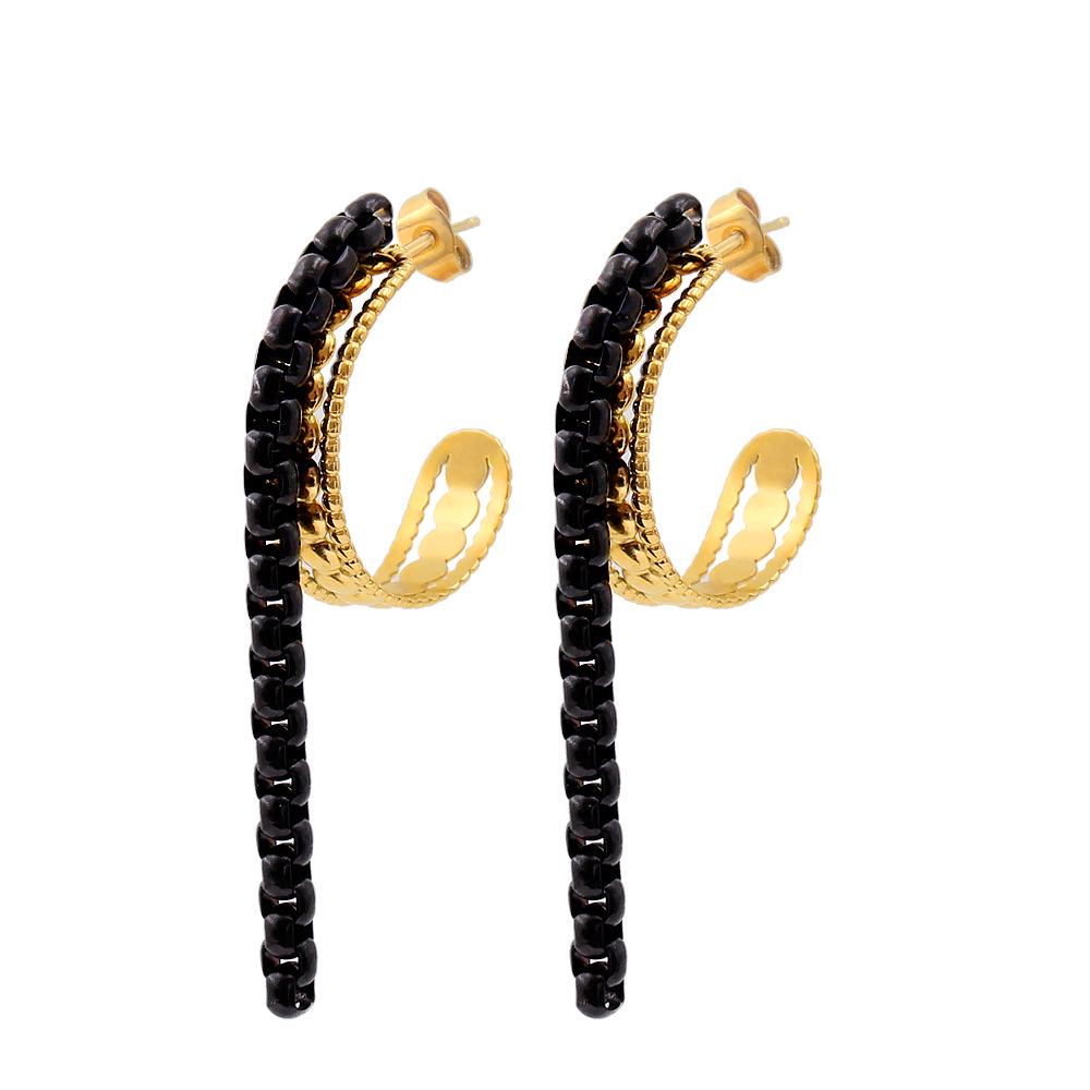 European Hot-Selling High-End Titanium Steel Geometric Chain Earrings with Retro Square Pearl Design
