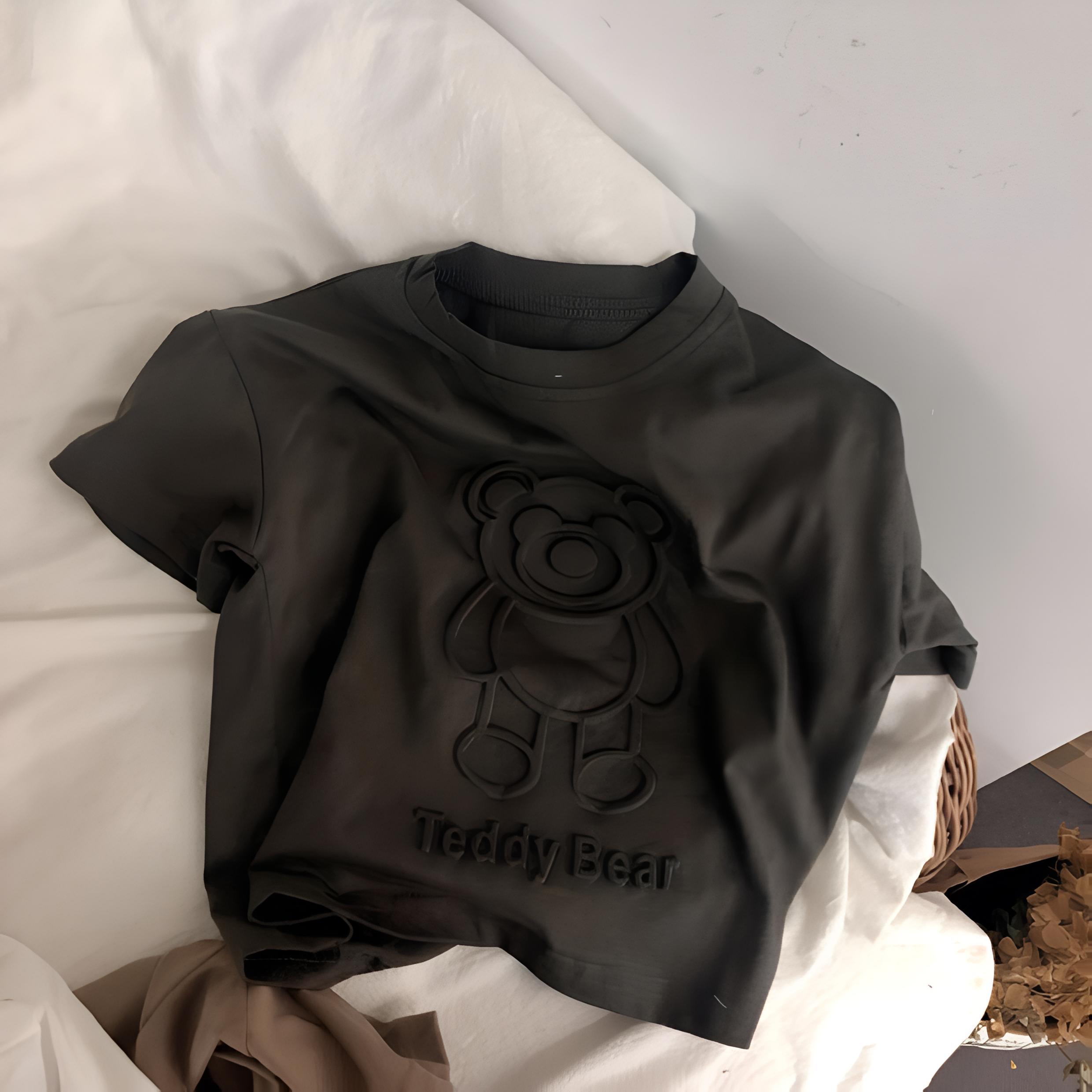 

Футболка для мальчиков из хлопка с тиснением в виде 3D-медведя — мягкая, с короткими рукавами для детей 120cm чёрный
