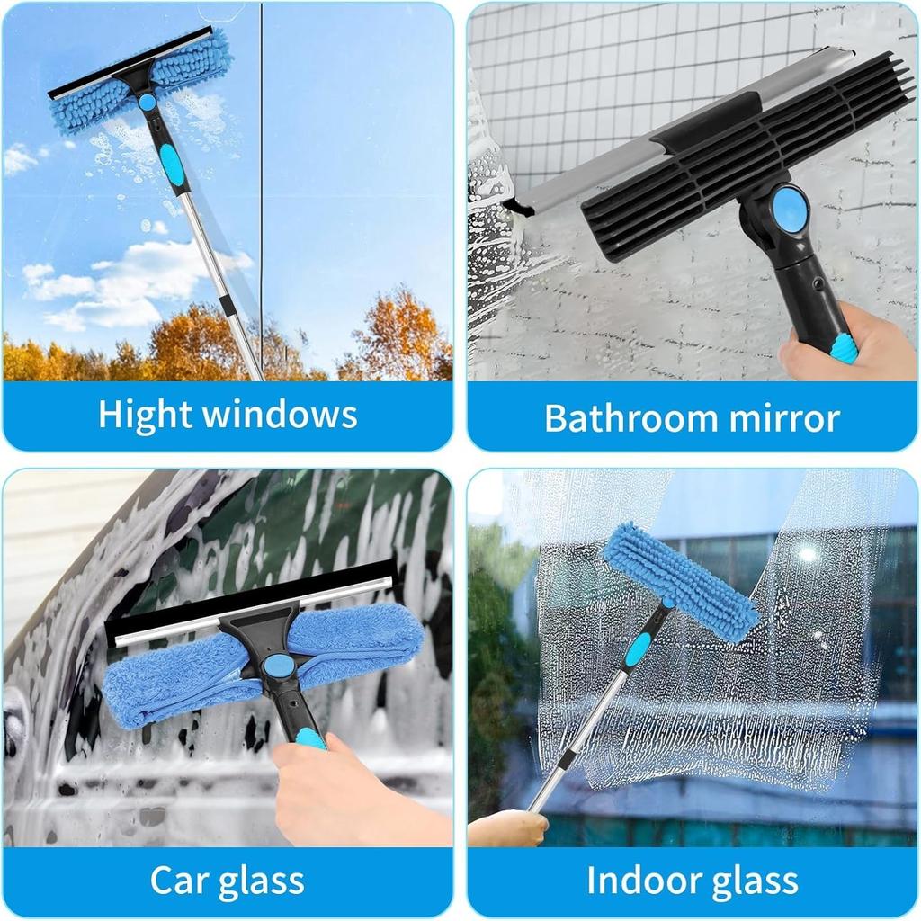 Glass Wiper Window Cleaning Tool Set Screen Cleaning Window Squeegee Microfiber Scrubber Scale Remover Glass Cleaner with Extension Pole Adjustable