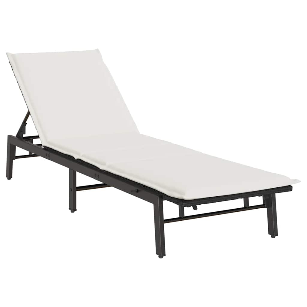Black Sun Lounger with Cushion Poly Rattan