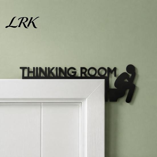 Metal Bathroom Sign Funny Door Sign, Thinking Room Wall Art with Humorous Quotes, Self-Adhesive Decorative Stickers Toilet for Restroom, Rustproof