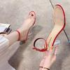 Fashion Transparent Sandals Women's 2024 Summer New One-word Buckle with Round Toe Thick Heel Fairy Wind Crystal Heel Sexy High Heels
