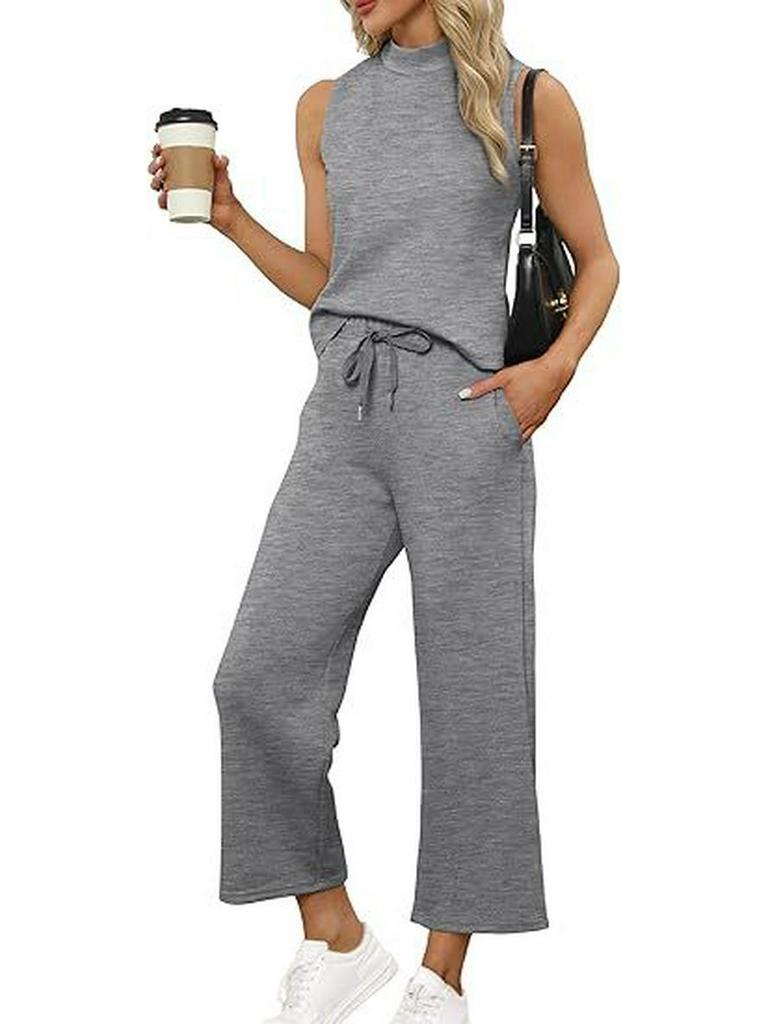 2025 Summer Women's Cross-Border Suit: Vest Top & Wide-Leg Cropped Pants