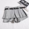 Womens Shorts Autumn Winter Belt High Waist Fluffy Pleated A-line Skirt Korean Fashion Sexy Y2k All Match Clothes