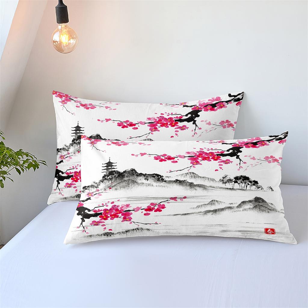 3D Printing Ink Painting Landscape Bedding Quilt Set Three-Piece Custom
