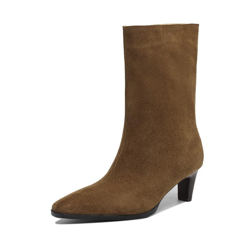 Fashion Women's High-Heel Boots Vintage Genuine Leather Women Ankle Boots and Booties Plus-Sized Pointed-Toe Motorcycle Boots female