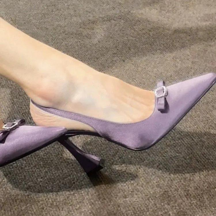 Mote 2025 Sommer Høy Hæl Dame Sandaler Mote Sommerfuglknute Kjole Singbacks Pumps Elegant Selskap Bryllup Damesko