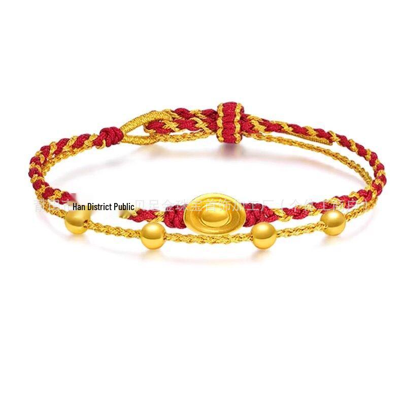 999 Pure Gold Women's Red String Horse Bracelet with Luck Bead