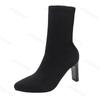 Fashion Women Ankle Boots 2025 Autumn Pointed Toe Knitting High-heel Boots Fashion Retro Square Heel Comfortable Socks Boots Botas Mujer