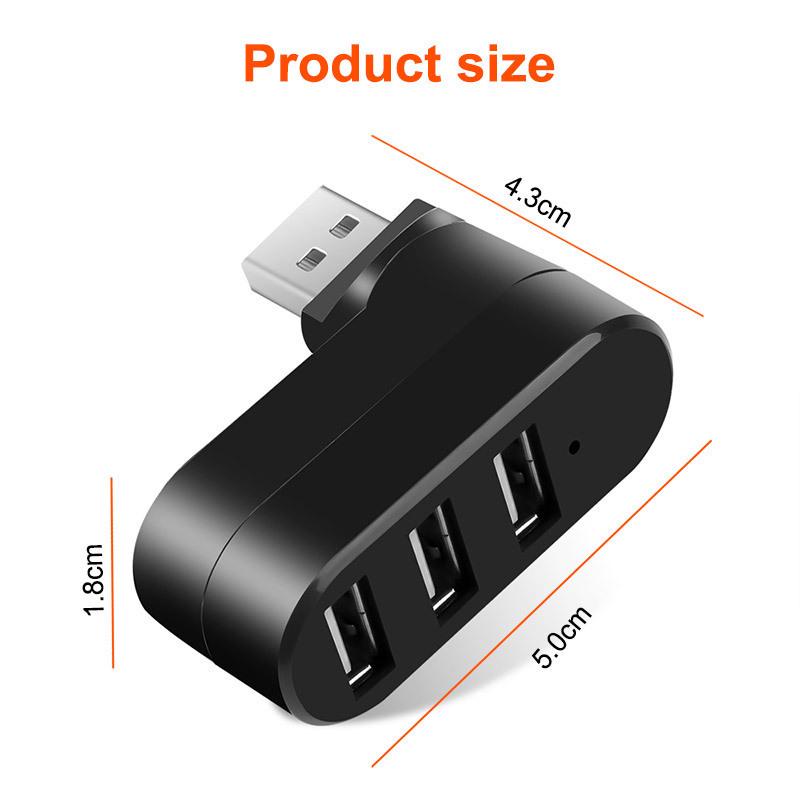 

USB2.0 3-Port Rotating Hub - 7-Shaped Expansion Dock for Computers & Cars