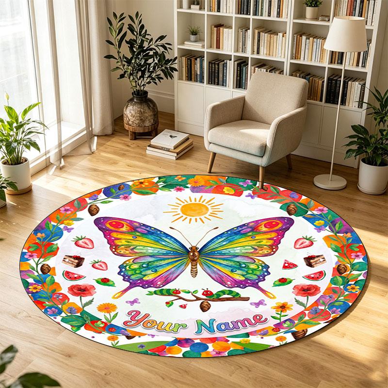 Fiori floreali (1147) Tappeto Circolare in Velluto di Cristallo Personalizzabile con Nome e Testo Tappeto Morbido Rotondo per Pavimento per Decorazione Soggiorno Camera da Letto
