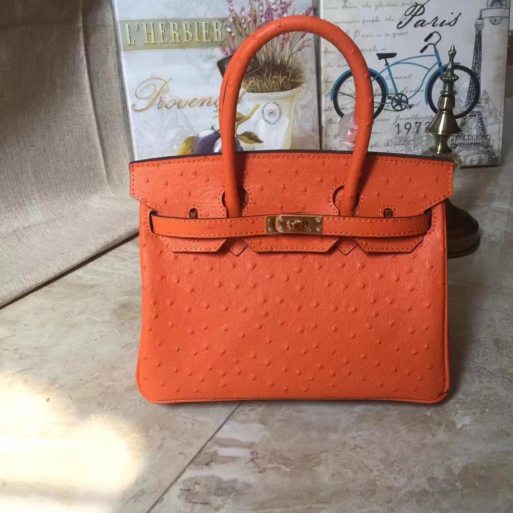 Explosive Top Layer Cowhide Ostrich Pattern 25/30cm Large Capacity Paired Leather High Temperament Handbag Women