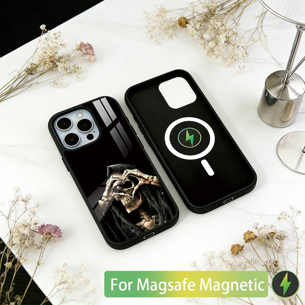 Sensenmann Totenkopf Skelett Handyhülle Für iPhone17,16,15,14,13,12,11 Plus,Pro Magnetisch Für Magsafe Kabelloses Laden