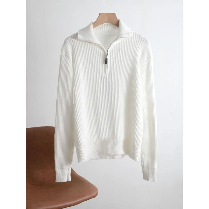 осень зима молния свитера женские 2024 вязаный толстый теплый свитер S белый 2196₽