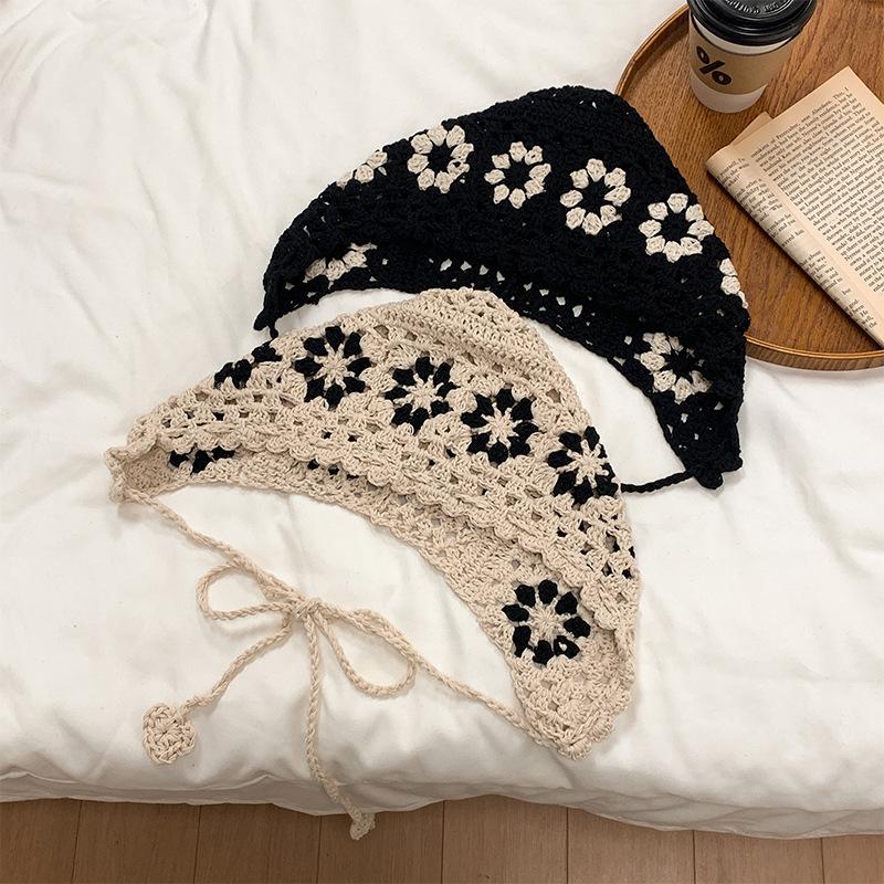 Ins Handwoven Girl Hollow Thin Knitted Bucket Hat Summer Headscarf Hat Cute Bag Head Hat Female Tide