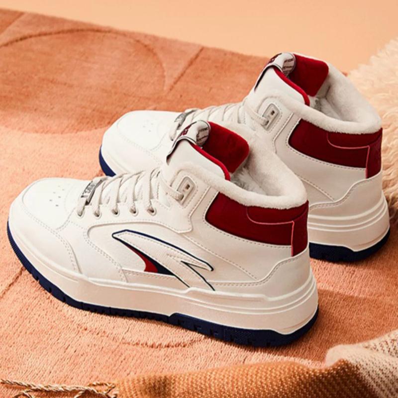 Anta 982 Fleece Comfort Warm Durable High-Top Skate Shoes Women Sneakers White Blue Red 122448961-2