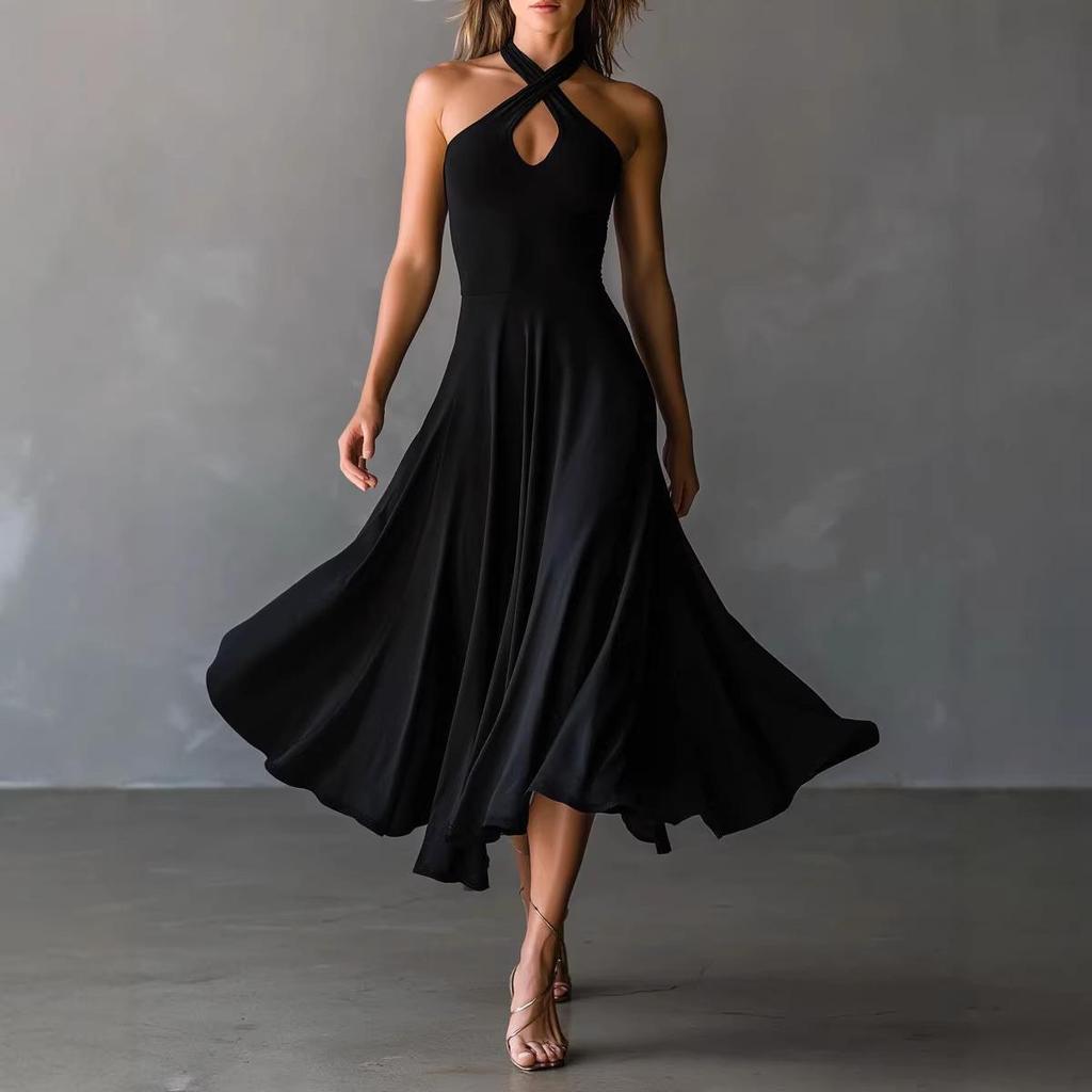 Black European & American Style High-End Formal Women's Dress