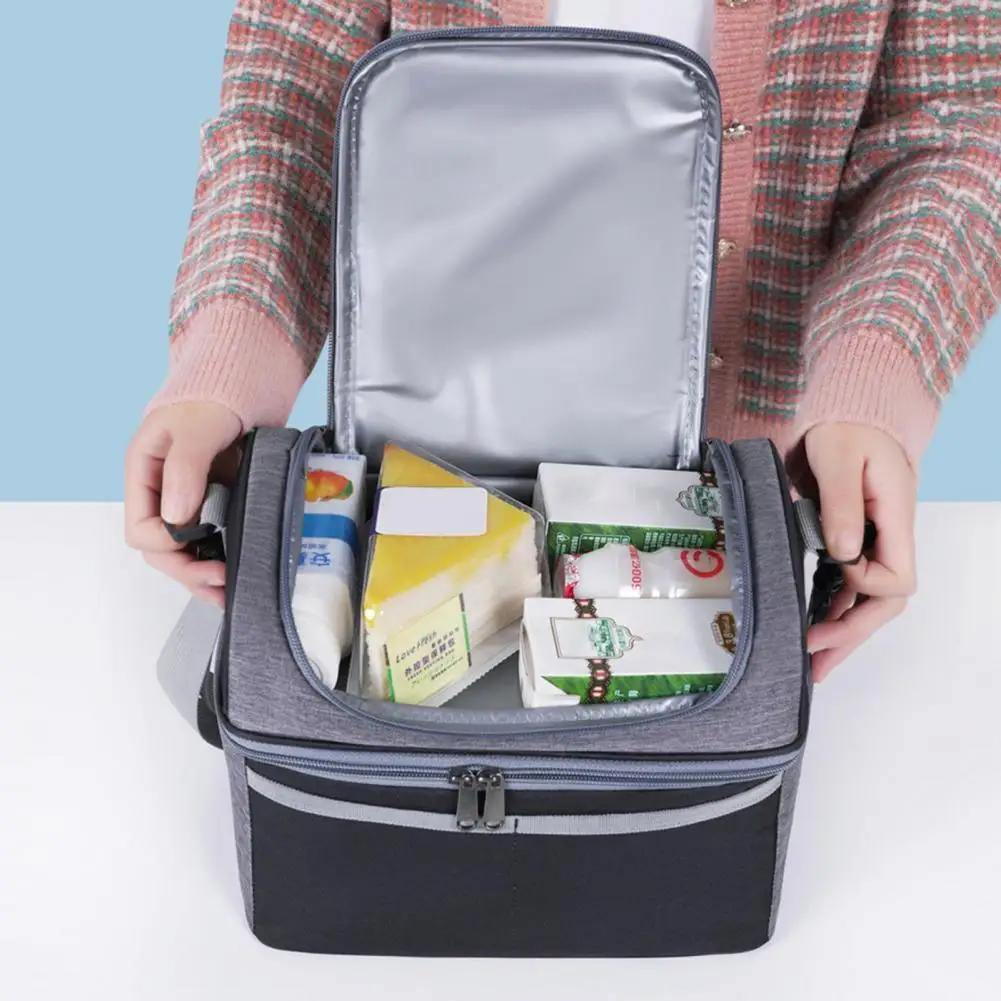 Insulated Lunch Bag Double Deck Lunch Cooler Bag Leakproof Meal Carrier Expandable Lunch Box Reusable Cooler Bag with Pocket
