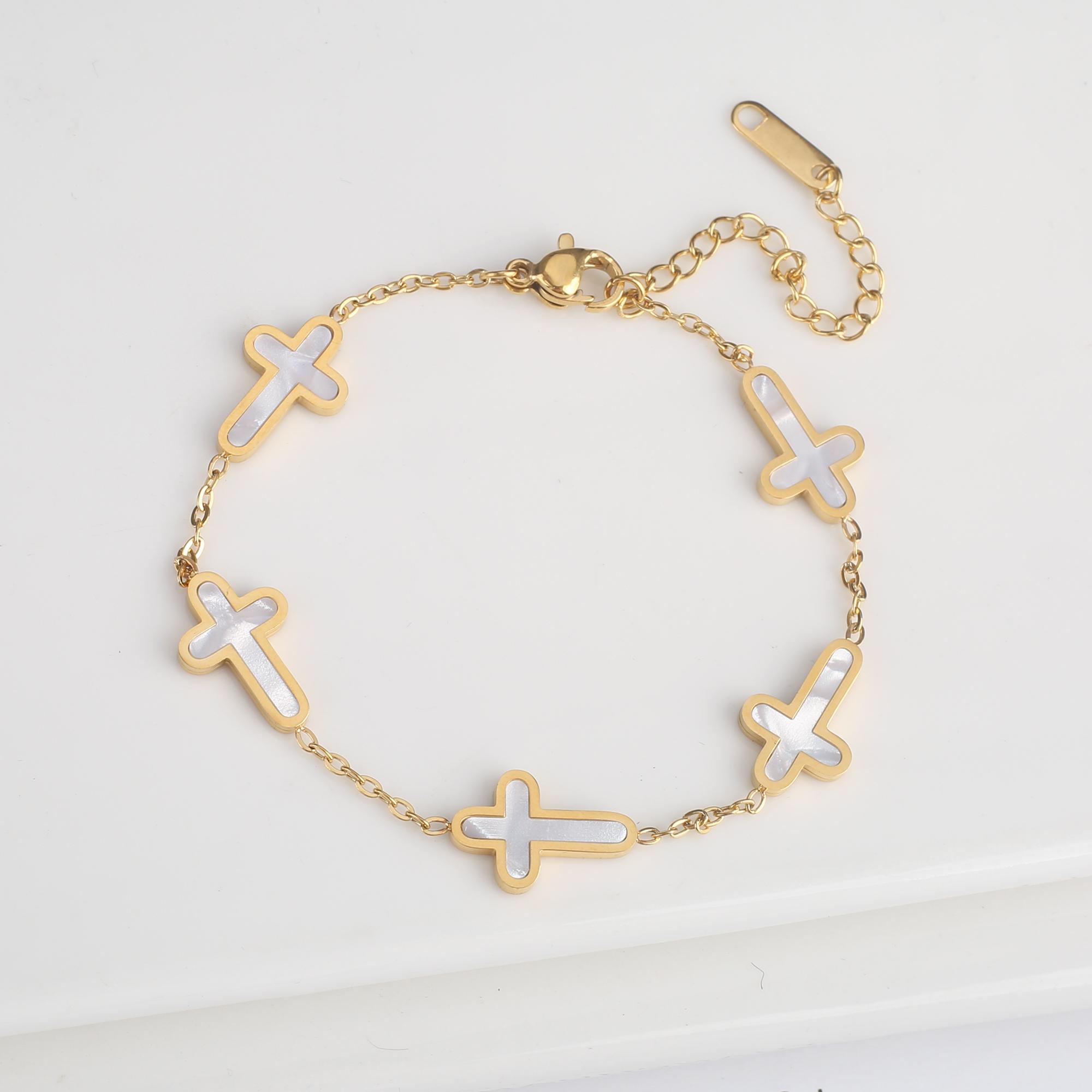 

Stylish Stainless Steel Gothic Cross Adjustable Chain Bracelet for Man Woman Simple Daily Party Gold Color Religious Zircon