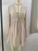 European & American Women's V-neck Lantern Sleeve Short Casual Dress with Waist-cinching Lace-up