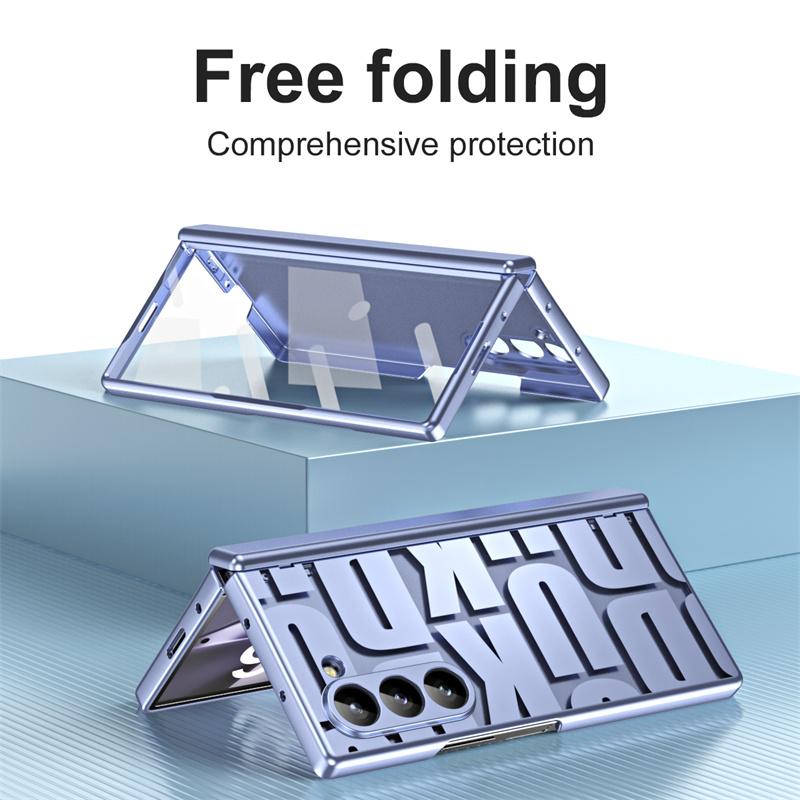 For Samsung Galaxy Z Fold 8Ultra 7 6 5 4 3 5G Electroplating Transparent Hinge Phone Case Screen Protect Film Shockproof Cover