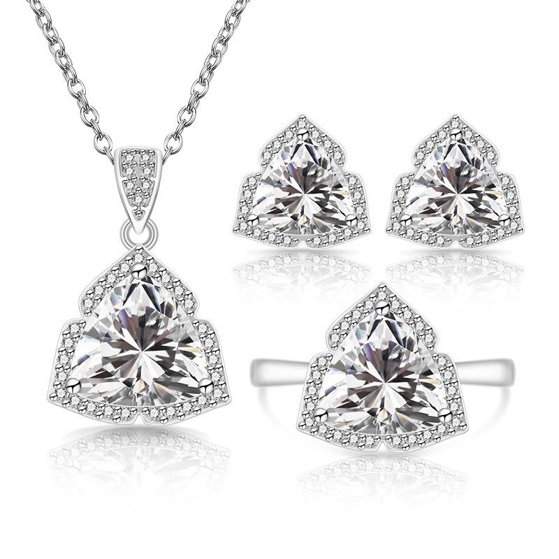 Fashion Temperament Imitation Natural Colored Treasure Zircon Set Ring Necklace Stud Earrings Women's Jewelry