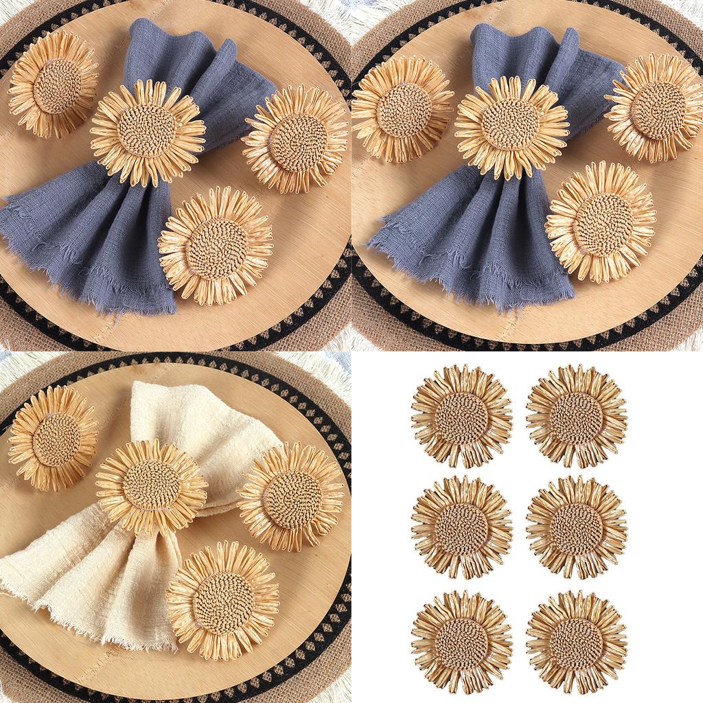 Set Of 6 Handmade Sunflower Designs Napkin Holders Sturdy Napkin Rings Perfect For Enhancing Dining Experience