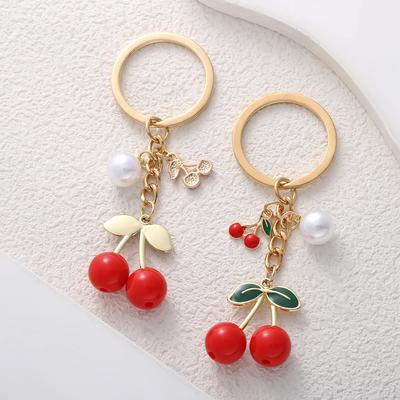 Exquisite Red Cherry Keychain Fashion  3D Transparent Acrylic Fruit Key Chain Men Women Car Bag Key Ring Pendant Jewelry Gif
