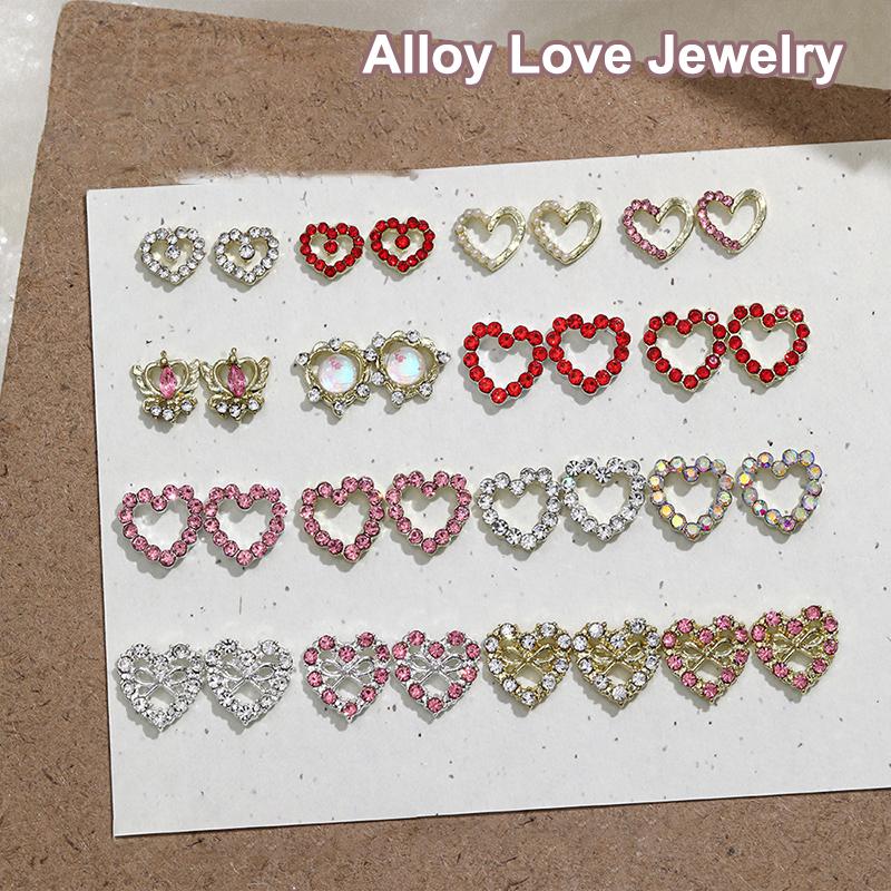 2Pcs 3D Loving Heart Shaped Nail Art Rhinestone Gems Charms Luxury Diamond Alloy Glitter Hearts Jewelry Nail Supplies Accessory