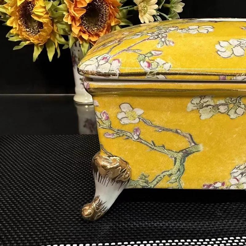 Europäischer Stil Keramik Taschentuchbox Voll mit Blumen Wohnzimmer Couchtisch Papier Schublade High-End Aufbewahrungsbox Haus Res