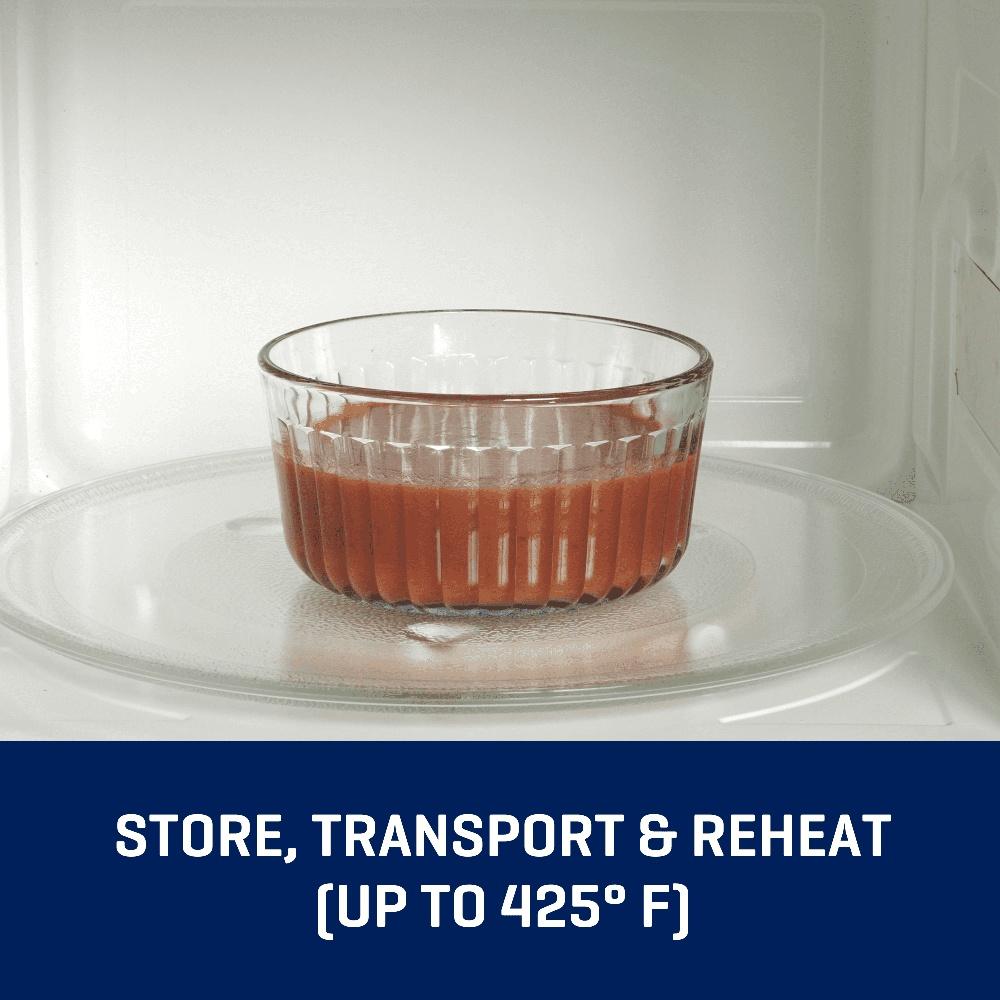 Sculpted Glass Food Storage Container with Lids 4 Cup Round Set of 2