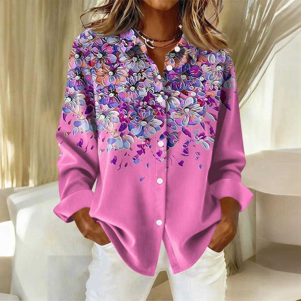 Dámská košile s knoflíky s květinovým potiskem, ležérní košile s dlouhým rukávem, halenky, ležérní základní topy plus size