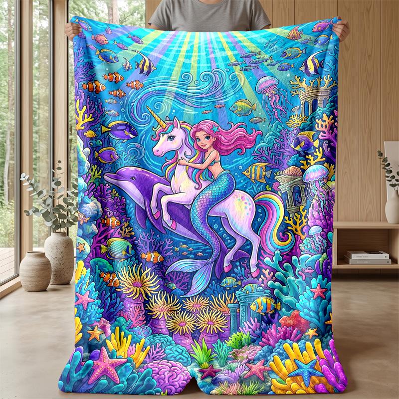 Mermaid and Dolphins Dance Theme blanket Lightweight Warm Flannel Blanket Decorative Throw Blanket for Home Decoration