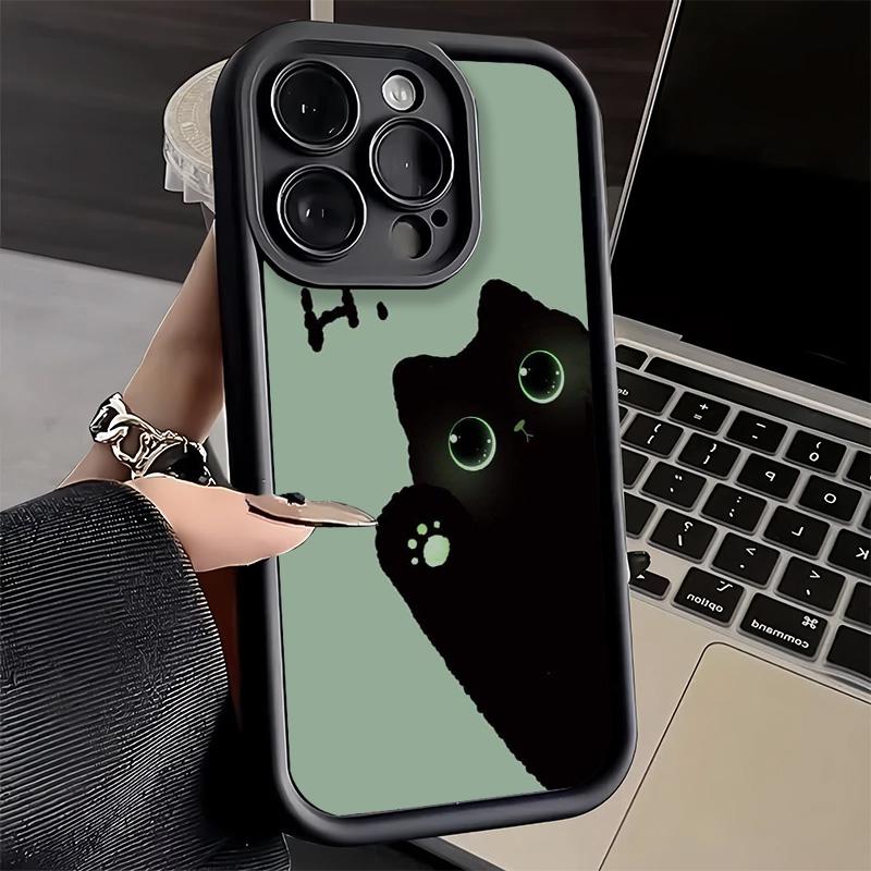 Phone Case for iPhone 17 Air 16E 15 16 Pro Max Black Cat Cartoon Cute Cover 14 Plus 13 12 Mini Soft Shell Silicone Fundas