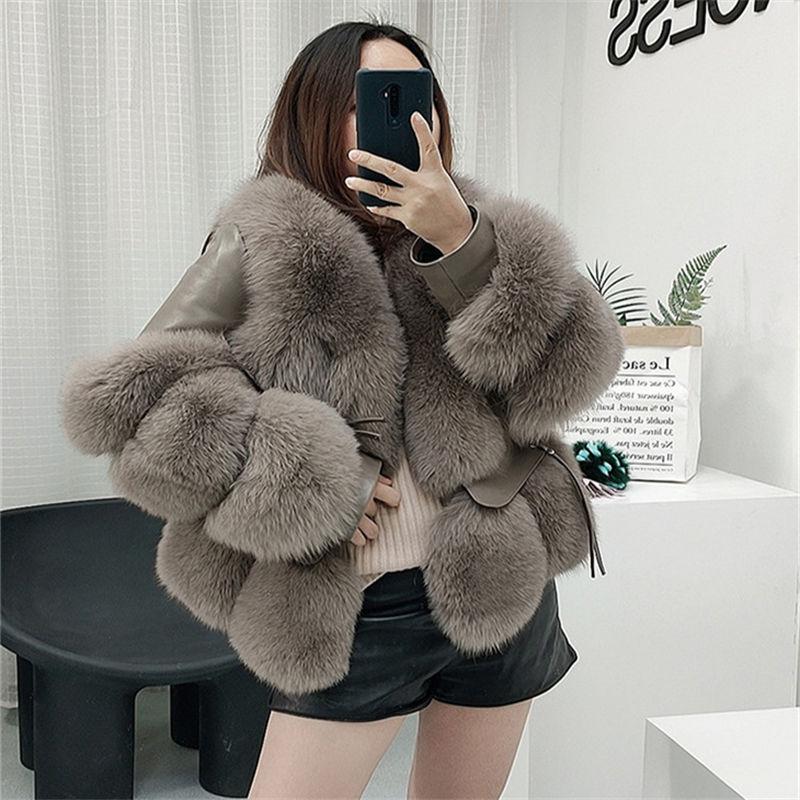 Fashion Sheepskin Coat Genuine Womens Fox Fur Winter