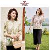 Yuzhaolin Women's Chinese Style Chiffon Seven-Quarter Sleeve Top & Shorts Set